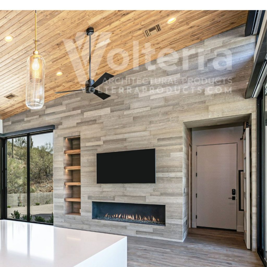 Beautiful room with a faux wood plank ceiling