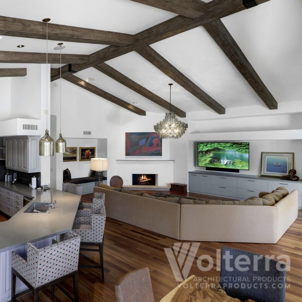 faux wood beams in living room