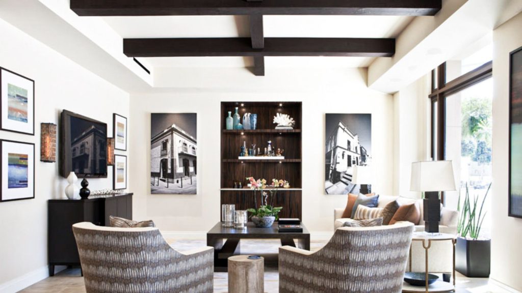 home study with wood beams